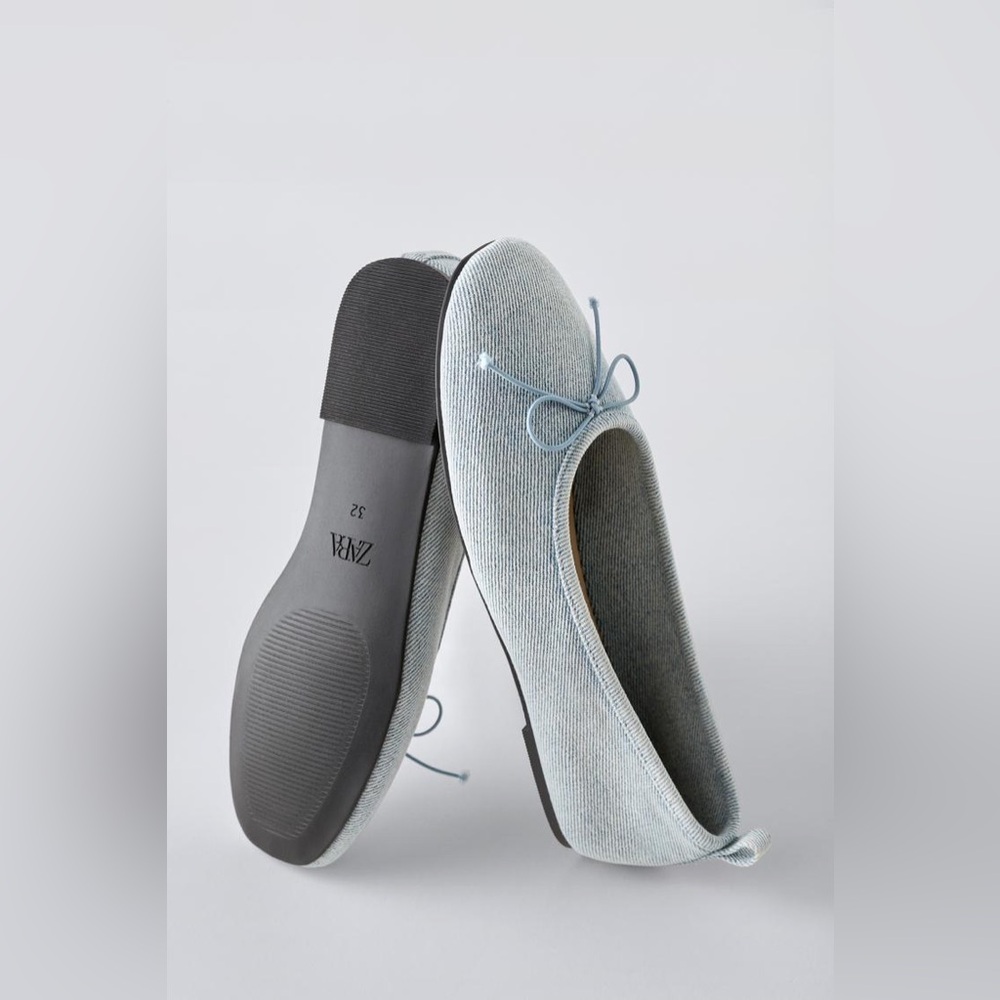 NWT ZARA GIRLS DENIM BALLET FLATS